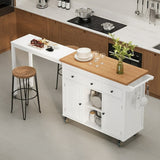 Lofka 79.06" Kitchen Island with Extendable Table for 2, Extendable Kitchen Island Cart on Wheels with Storage Cabinet & 2 Open Shelves, 3 Drawers, White