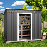 Lofka 8' x 6' Outdoor Storage Shed with Sliding Doors, Metal Tool Shed with Transparent Panel Windows, Waterproof Outdoor Storage Clearance for Patio, Black