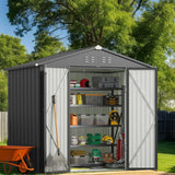 Lofka Storage Shed with Lockable Doors, 8' x 6' Metal Outdoor Storage Shed Clearance , Waterproof for Patio, Grey