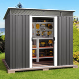Lofka 8 x 6 ft. Storage Shed, Clearance Outdoor Metal Stool Shed with Sliding Doors & Transparent Panel Windows for Backyard, Garden, Dark Gray