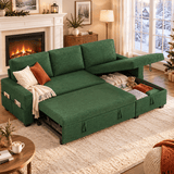 Lofka 80" L-Shaped Sleeper Sofa Bed, 3-Seat Pull-Out Couch with Hidden Storage, 3-in-1 Convertible Sectional Sofa, Green