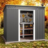 Lofka 8x6 FT Outdoor Metal Storage Shed Clearance with Sliding Door - Lockable Garden Tool Shed for Yard, Patio, Backyard Organization (Gray)