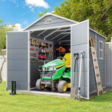 Lofka 8X6 FT Outdoor Resin Storage Shed with Floor & Lockable Double Doors - Heavy Duty Plastic Garden Shed for Backyard|Patio|Lawn Tool Organization - Grey