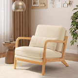 Lofka Accent Chair for Living Room Upholstered Comfy Reading Chair with Pillow and Wood Frame, Beige