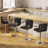 Lofka Bar Stools Set of 4, 360°Swivel Counter Height Bar Stools for Kitchen with Arms and Metal Base, PU Leather Adjustable Bar Chairs for Home, Black