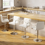 Lofka Bar Stools Set of 4, Counter Height Bar Stools with Arms and Metal Base, PU Leather 360°Swivel Gas Lift Stools for Kitchen Island, White