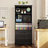 Lofka Bookshelf with Drawers, 69.7" Tall Bookcase with 3 Large Drawers & 3 Open Shelves for Home Office, Living Room, Black