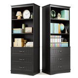 Lofka Bookshelf with Drawers, 69.7" Tall Bookcase with 3 Large Drawers & 3 Open Shelves for Home Office, Living Room, Black