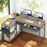 Lofka Computer Desk L Shaped, 53 Inch Gaming Desk with Storage Drawers & Shelf|Charging Station|Removable Iron Hook for Home Office, Grey