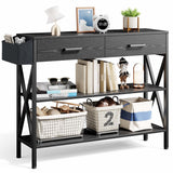 Lofka Console Table with Drawers, Entryway Console Table with 2 Drawer,Black