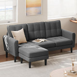 Lofka Convertible Sectional Sofa Couch, Convertible L Shaped Sofa with Reversible Chaise for Small Spaces, Living room, Dark Gray