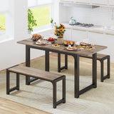 Lofka Dining Room Table Set for 4 ,Modern Extendable Kitchen Table set with 2 Benches, Perfect for Small Spaces, Gray