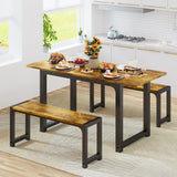 Dining Room Table Set for 4,Lofka Modern Extendable Kitchen Table set with 2 Benches,Perfect for Small Spaces,Kitchen,Rustic Brown