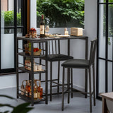 Bar Table and Chairs Set with Storage Shelves, Lofka Kitchen Table Set for 2, for Kitchen|Apartment - Black
