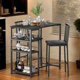 Bar Table and Chairs Set with Storage Shelves, Lofka Kitchen Table Set for 2, for Kitchen|Apartment - Black