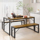 Lofka Dining Table Set for 4, Kitchen Table Set with 2 Benches, for Breakfast Nook and Small Space, Retro