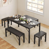 Lofka 7 Pieces Dining Table Set with Benches, 63" Kitchen Table Set for 4 to 6, Black