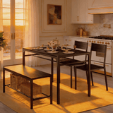 Dining Table Set for 4, Lofka Wooden Kitchen Table Set with Bench and 2 Chairs for Small Space | Dining Room, Black