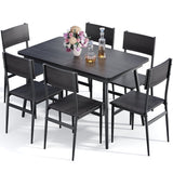 Dining Sets for 4 to 6, Extendable Kitchen Table and Chairs Set with 6 Back Chairs for Dining Room, Black