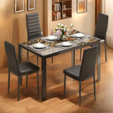 Lofka Dining Table Set for 4, Glass Kitchen Table & 4 PU Leather Chairs for Dining Room Breakfast Nook, Marble Brown