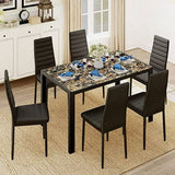Lofka Dining Table Set for 6, 30" Kitchen Table Set with 6 High Back Support Chairs, Marble
