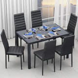 Lofka Dining Table Set for 6,Kitchen Table and Chairs Set with High Back Faux Leather Chairs for House,Dining Room,Studio,Restaurant,Black