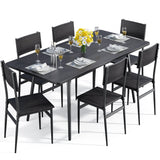 Lofka Dining Table Set for 6 with 6 PU Leather Seating Backrest Chairs, Black