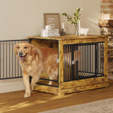 Lofka Dog House Outdoor Indoor with Double Doors, Lockable Dog Crates for Medium Dogs with Sturdy Metal Frame, Brown