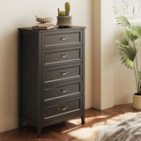 Lofka Farmhouse 5-Drawer Dresser - Rustic Wooden Bedroom Storage Chest with Deep Drawers, Modern Metal Handles, Wall Anchors, Perfect for Bedroom, Living Room & Entryway, Black