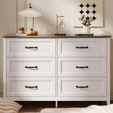 Lofka Farmhouse 6-Drawer Dresser - Rustic Wooden Bedroom Storage Chest with Deep Drawers, Modern Metal Handles, Wall Anchors, Perfect for Bedroom, Living Room & Entryway, Gray