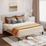 Lofka Full Bed Frame with Upholstered Wing Back Headboard, Bed Frame with Noise Isolation, Beige Finish