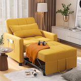Lofka Futon Sofa Bed, 3-in-1 Convertible Sleeper Sofa with Pillow and Pocket, Ergonomic Recliner Chair for Living Room, Bedroom Chair, Yellow
