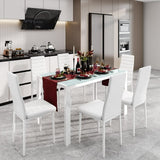 Lofka Glass Kitchen Table and Chairs Set with 6 Soft High Back Chairs for Dining Room, White