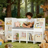 Lofka Kids Bookshelf with Reading Nook & Toy Storage - 3-Tier Bookshelf, 7 Cube Organizer, Double Seat & Anti-Tip Design - Perfect Children’s Bookcase & Playroom Furniture (White)