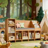 Lofka Kids Bookshelf with Reading Nook & Toy Storage - 3-Tier Bookshelf, 7 Cube Organizer, Double Seat & Anti-Tip Design - Perfect Children’s Bookcase & Playroom Furniture (Nature)