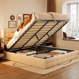 Lofka King Hydraulic Storage Bed Frame with Premium Upholstered and Lift-up Function for Bedroom Organization, Beige