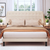 King Bed Frame and Headboard, Lofka King Platform Bed Frame with Sturdy Wooden Slats Support, Noise Free/Easy Assembly, Beige