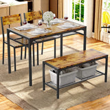 Lofka Retro Wooden Dining Table Set for 4 with Storage Bench Rack for Dining Room & Kitchen