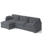 Lofka L Shaped Couch, Modular Sectional Cloud Couch with Ottoman,3 Chenille Deep Seat Sofa with Pillow for Living Room, Dark Gray