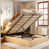 Lift Up Bed Frame, Full Size Storage Bed Frame, No Box Spring Needed, Light Beige