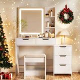 Lofka Makeup Vanity Table Set, Vanity Desk with Mirror & Lights,Adjustable Brightness & 3 LED Modes for Bedroom,White