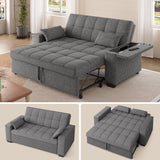 Lofka Loveseat Sofa Bed, Convertible Sleeper Sofa, Linen Couch with Pull Out Bed, Storage Armrest, Sofa for Living Room, Bedroom, Office, Dark Gray