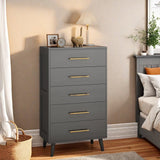 Lofka 5 Drawers Dresser, Wood Chest with Metal Handles for Bedroom|Livingroom|Office , Black