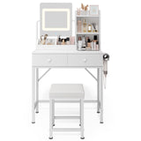 Lofka Makeup Vanity Desk with Mirror & Lights, Dressing Table Set with 2 Drawers|Stool|Adjustable Brightness|3 LED Modes for Bedroom, Modern White