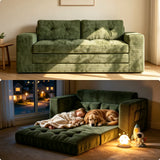 Boneless Couch for Living Room, Lofka 59" Folding Sleeper Floor Sofa with 2 Pillows and Pockets for Apartment and Small Spaces, Green