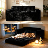 Lofka Convertible Futon Sofa Bed, 59" Boneless Couch for Living Room Folding Corduroy Sleeper Floor Couch with 2 Pillows and Pockets for Small Spaces,Black