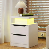 Lofka Modern Nightstand with Charging Station & RGB LED Light | Bedside Table with USB & AC Outlets, 2 Wooden Drawers, Multi-Color Remote Control | Space-Saving End Table for Bedroom & Living Room