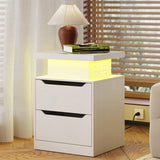Lofka Modern Nightstand with Charging Station & RGB LED Light | Bedside Table with USB & AC Outlets, 2 Wooden Drawers, Multi-Color Remote Control | Space-Saving End Table for Bedroom & Living Room
