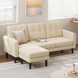 Lofka Modern Sectional Sofa, 3 Seat L Shaped Convertible sofa with Ottoman for Home Furniture, Office, Easy Assembly, Beige