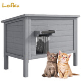 Lofka Outdoor Feral Cat House for Outdoor Cats with Insulated All-Round Foam and Waterproof Roof & Door Flaps, Solid Wood, Gray